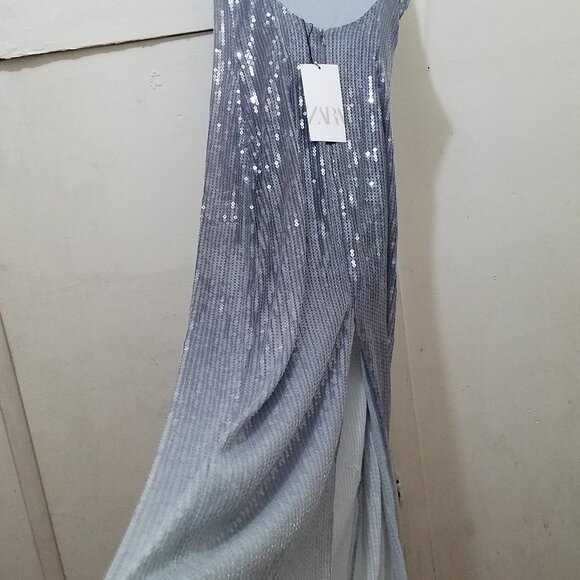 NWT SILVER DEGRADE SEQUIN MIDI SLIP DRESS - Picture 10 of 10